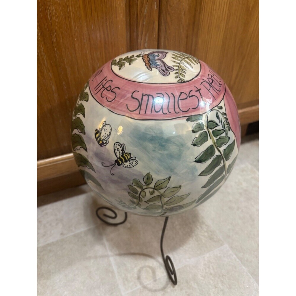 ClayWorks Blue Sky BUTTERFLIES BEES GARDEN  Heather GoldMinc Gazing Ball Stand
